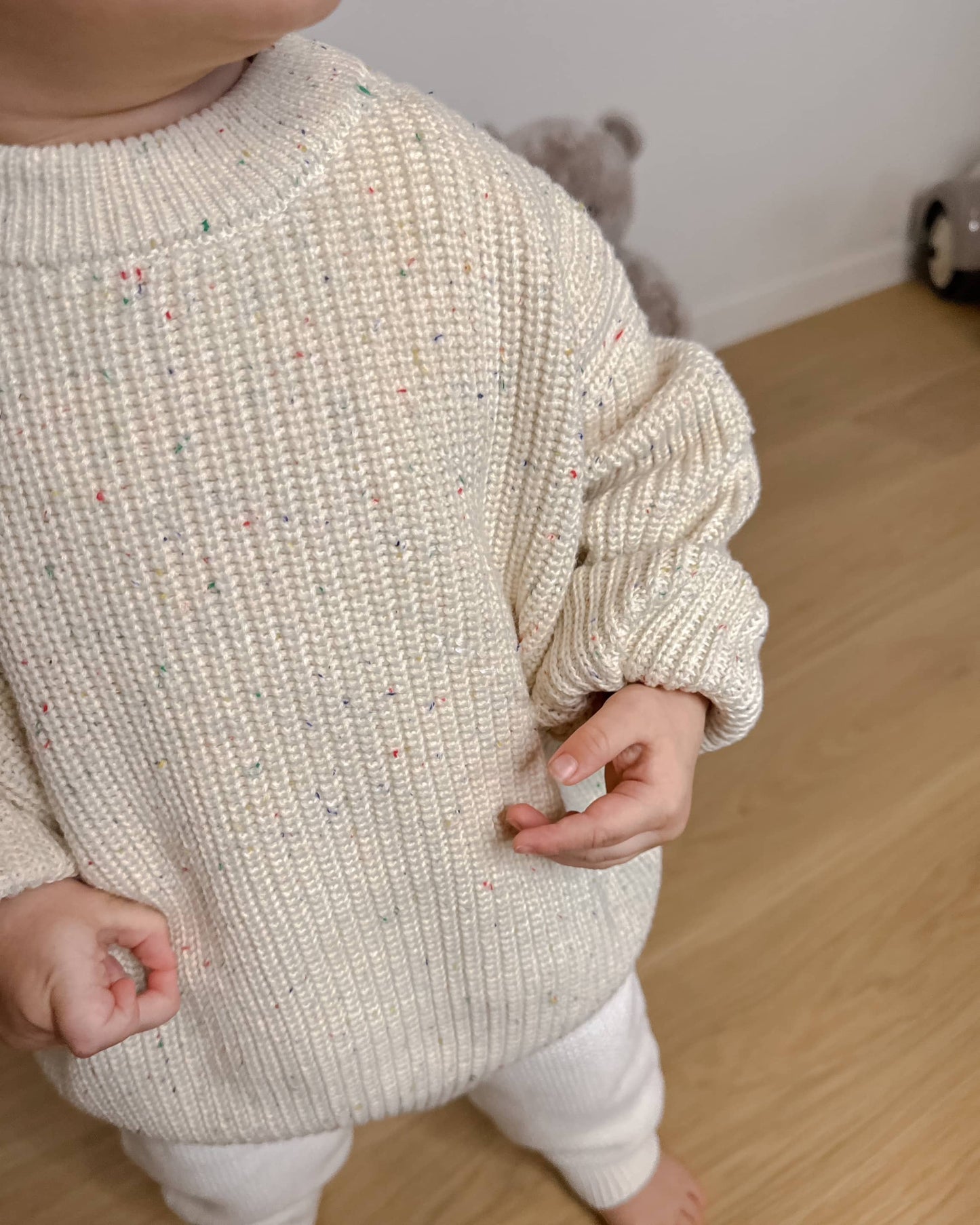 Geribbeld Gebreide Trui - Baby - Beige Spikkel